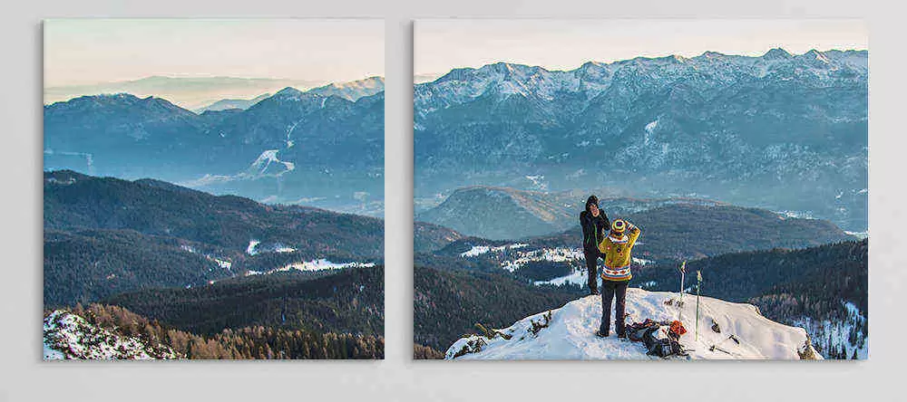 Sind günstige Leinwände schlechte Leinwände? Weiße Fotoleinwand an grauer Mauer.